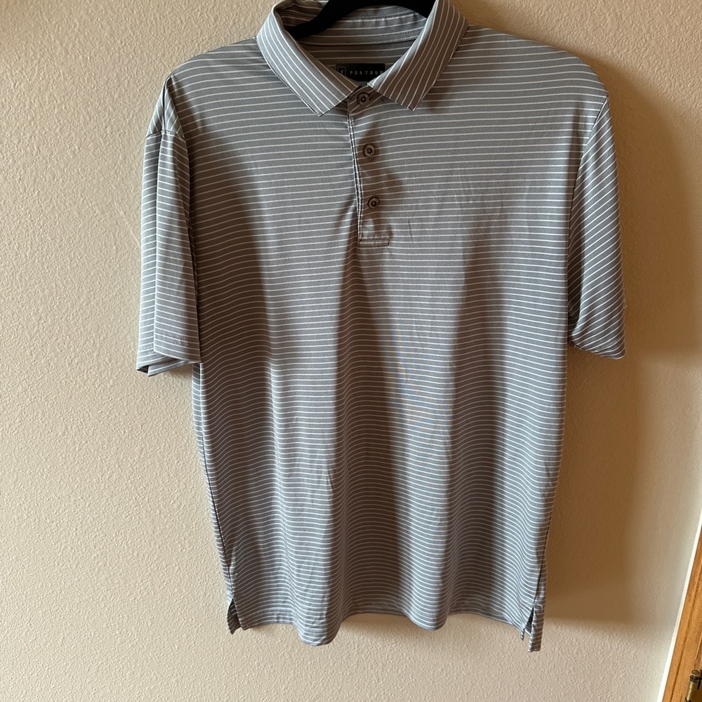 PGA Tour Gray Striped Polo Shirt